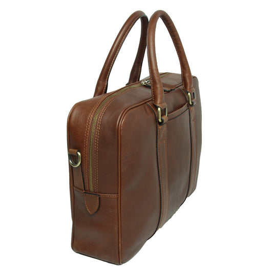 Old Angler Chestnut Brown Soft Calfskin Leather Briefcase