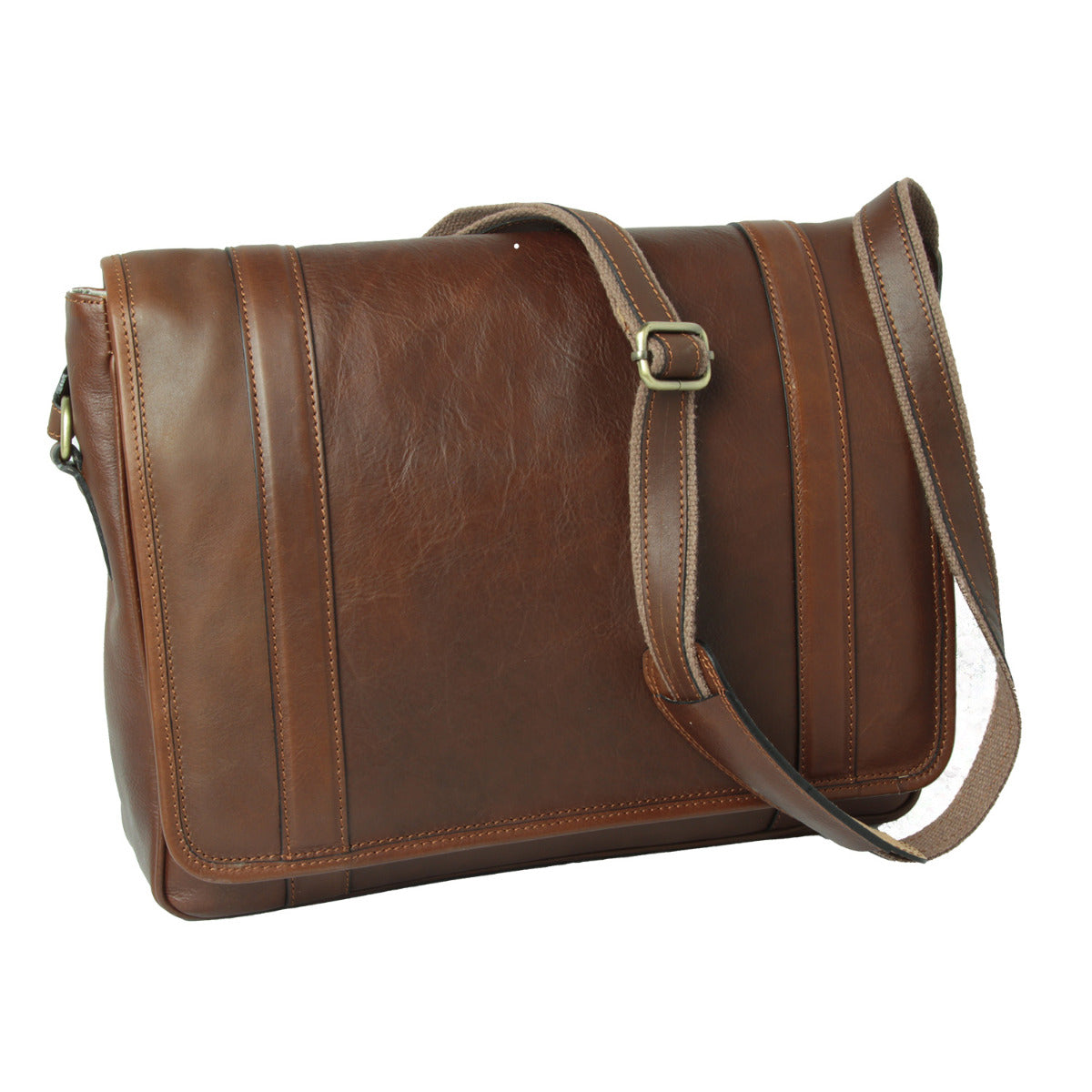 Old Angler Chestnut Brown Soft Calfskin Leather Messenger Bag