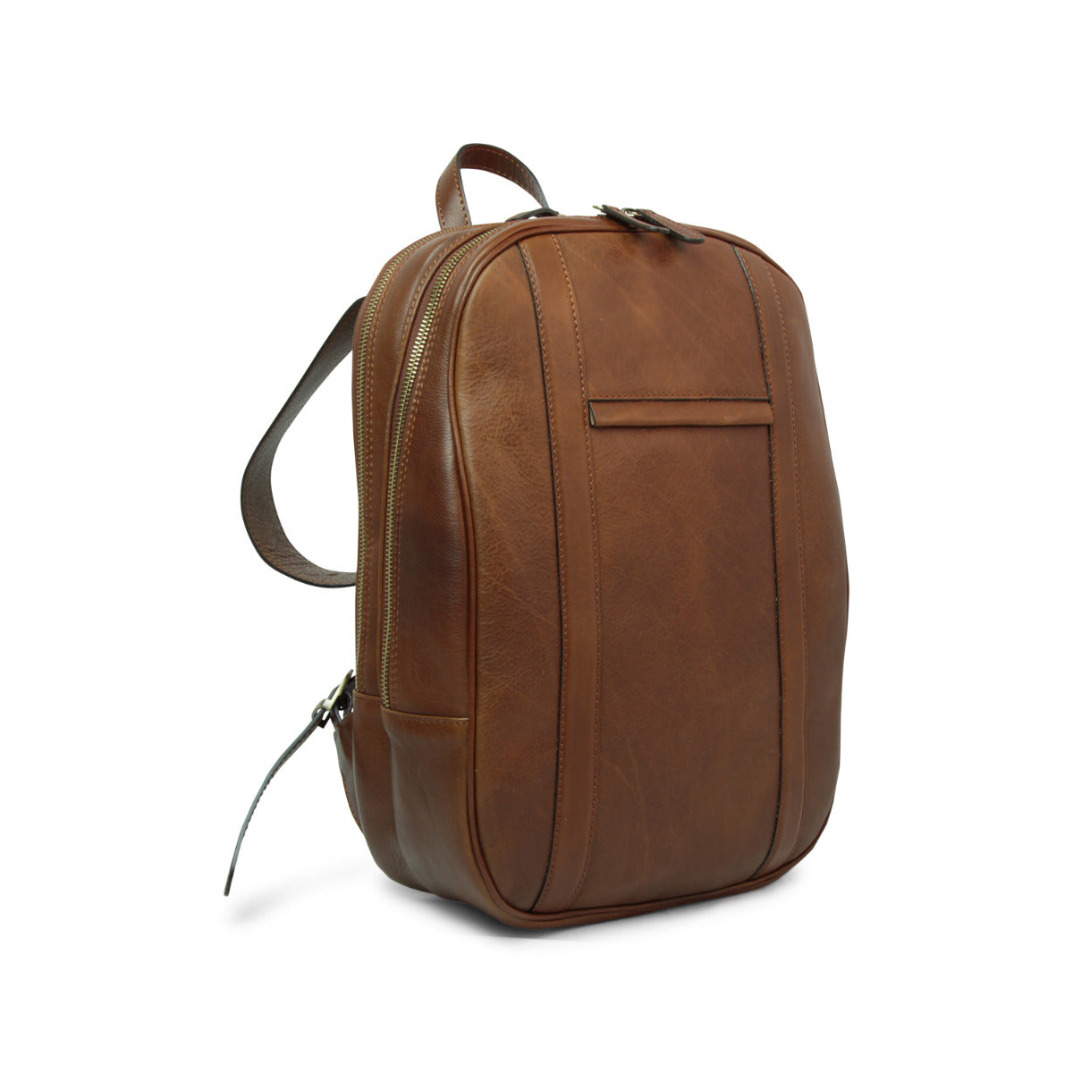 Old Angler Chestnut Brown Leather Two Pocket Laptop Backpack with Trolley Strap