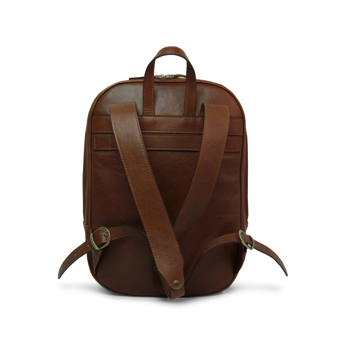 Old Angler Chestnut Brown Leather Two Pocket Laptop Backpack with Trolley Strap