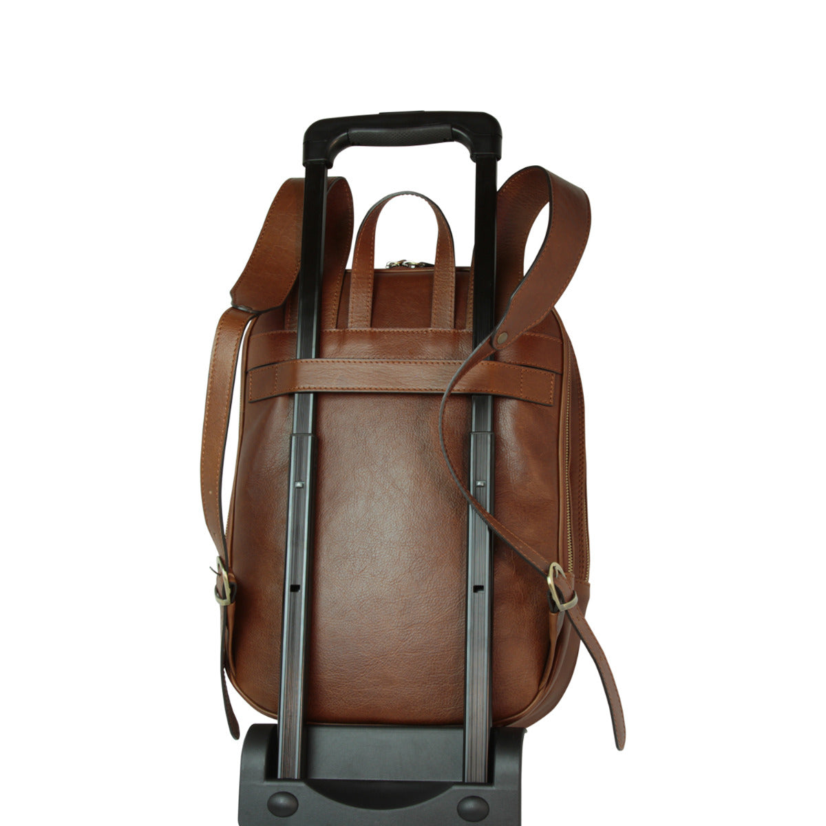 Old Angler Chestnut Brown Leather Two Pocket Laptop Backpack with Trolley Strap