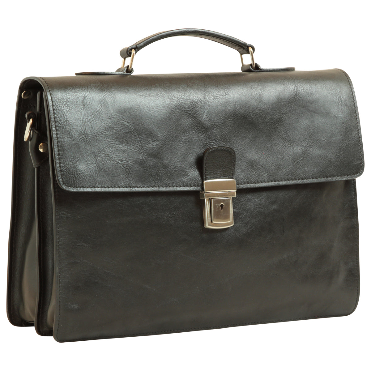 Old Angler Black Leather Laptop Briefcase