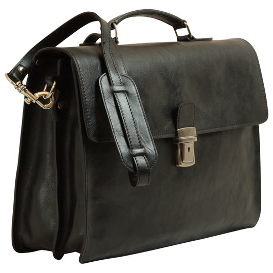 Old Angler Black Leather Laptop Briefcase
