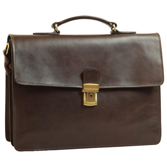Old Angler Espresso Brown Leather Laptop Briefcase