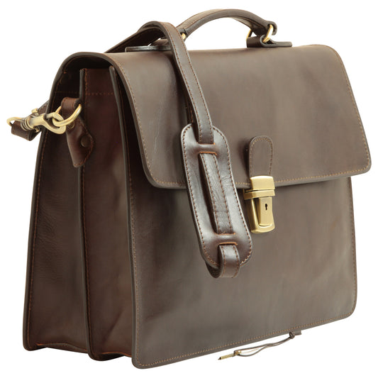 Old Angler Espresso Brown Leather Laptop Briefcase