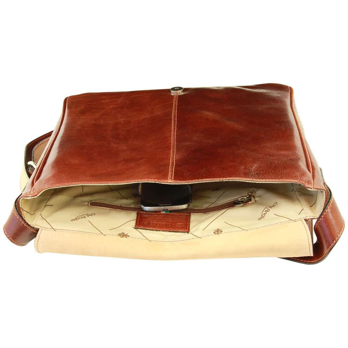 Old Angler Brown Cowhide Leather Messenger Bag