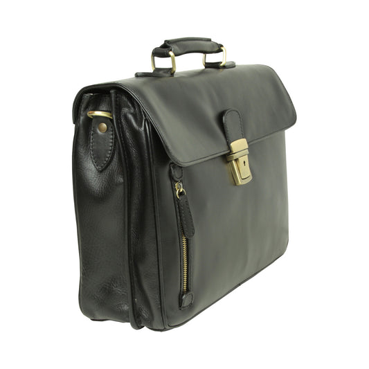 Old Angler Black Full Grain Leather Briefcase