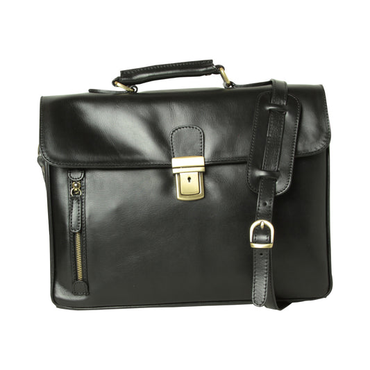 Old Angler Black Full Grain Leather Briefcase