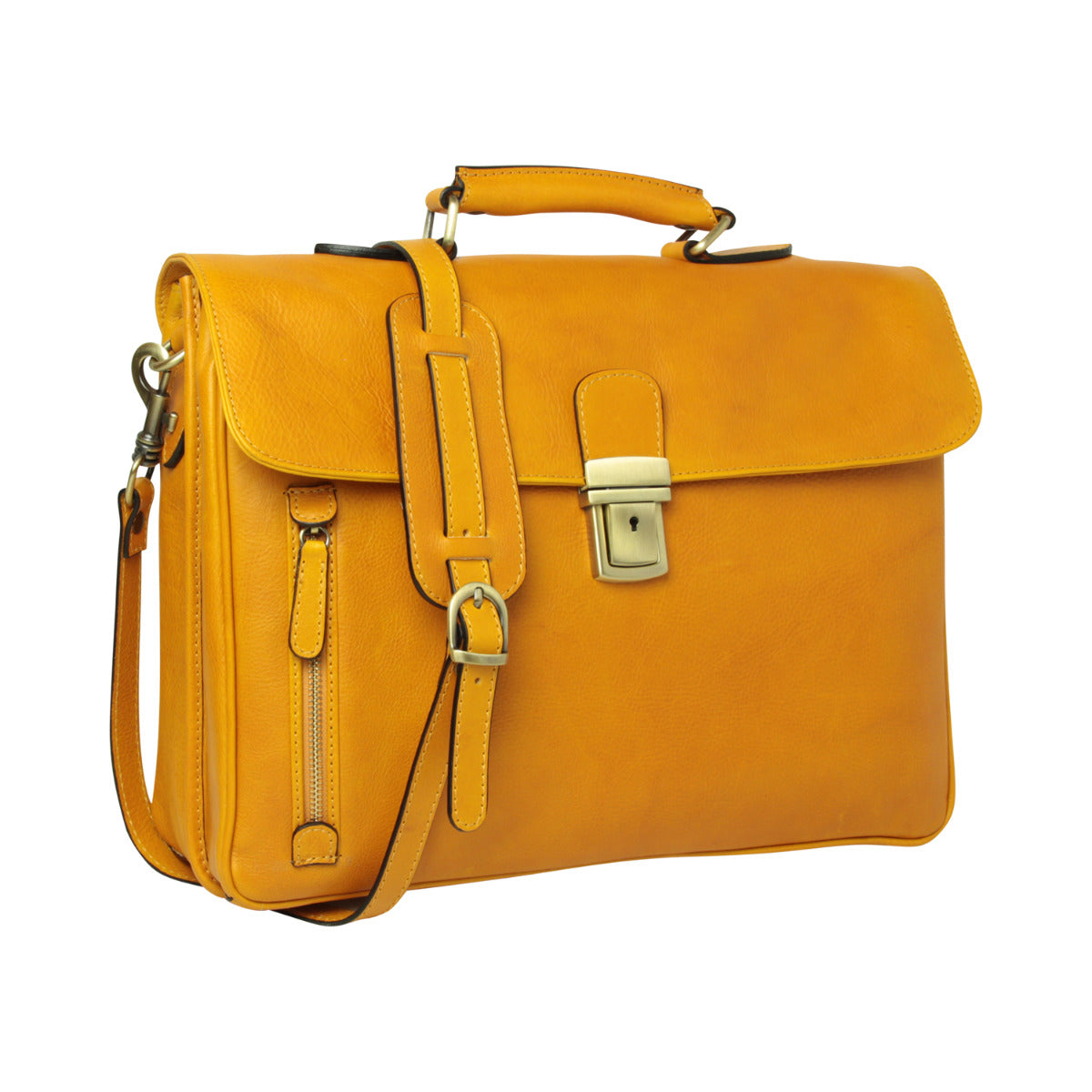 Old Angler Yellow Ocher Full Grain Leather Briefcase