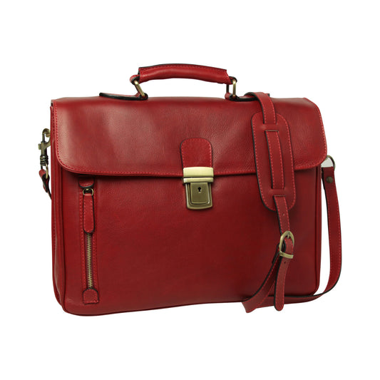 Old Angler Red Full Grain Leather Briefcase