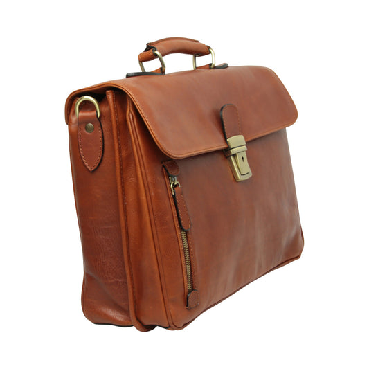 Old Angler Teak Brown Full Grain Leather Briefcase