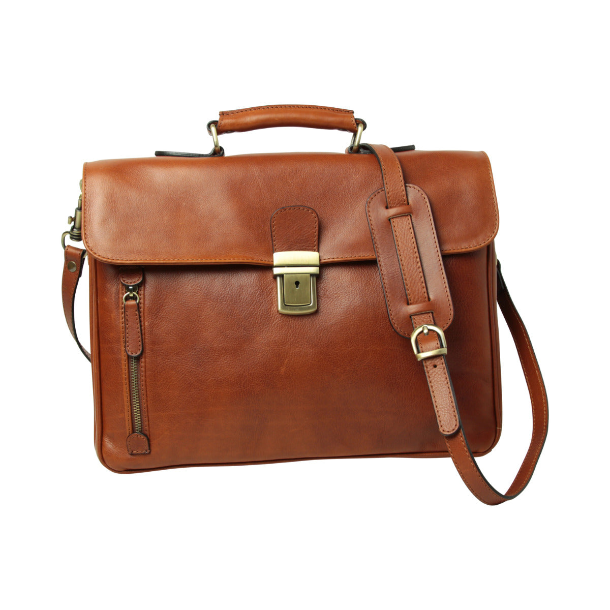 Old Angler Teak Brown Full Grain Leather Briefcase