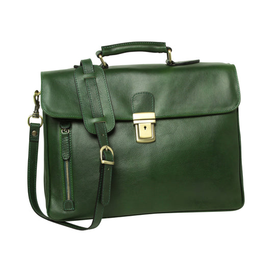Old Angler Royal Green Full Grain Leather Briefcase