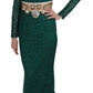 Dolce & Gabbana Emerald Elegance Long Sleeve Floor-Length Dress