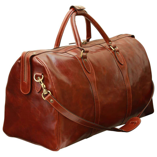 Old Angler Brown Leather Weekend Travel Bag