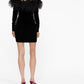 Alessandra Rich Feather Rim Black Dress