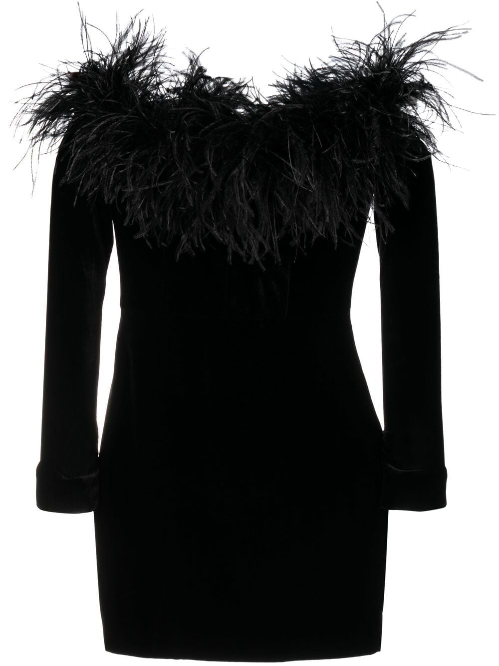 Alessandra Rich Feather Rim Black Dress