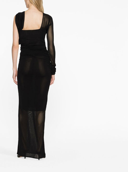 Saint Laurent Black One Sleeve Semi Sheer Dress