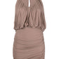 Saint Laurent Taupe Brown Draped Sleeveless Dress