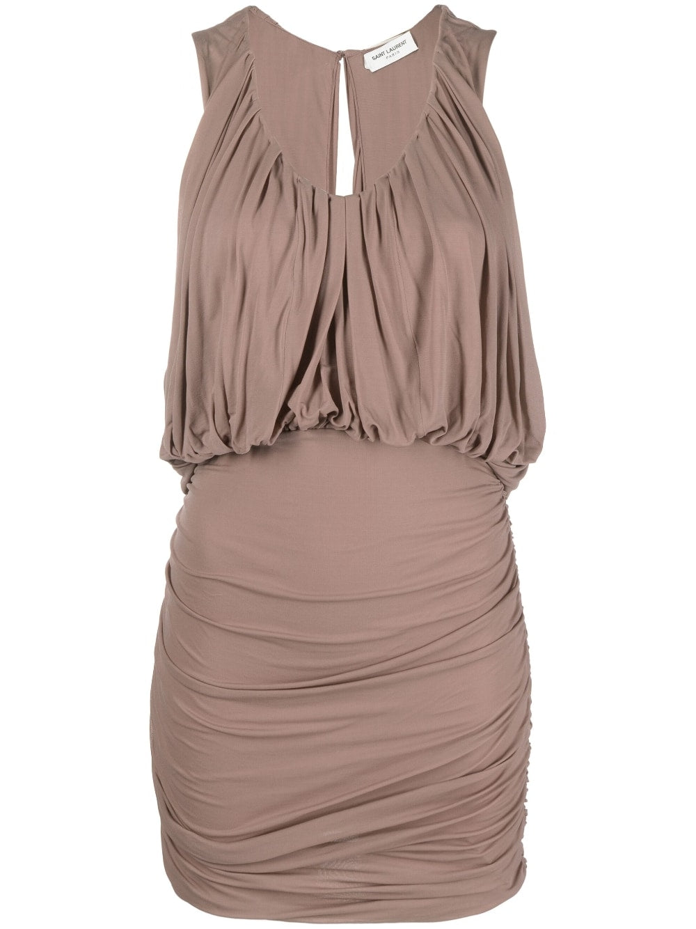 Saint Laurent Taupe Brown Draped Sleeveless Dress