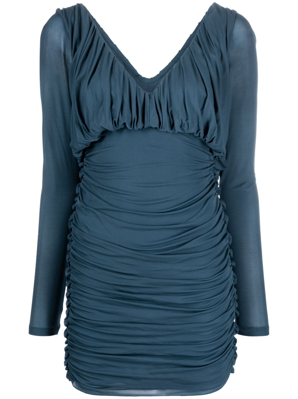 Saint Laurent Blue Draped V-neck Dress