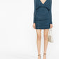 Saint Laurent Blue Draped V-neck Dress