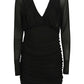 Saint Laurent Black V-neck Shirred Dress