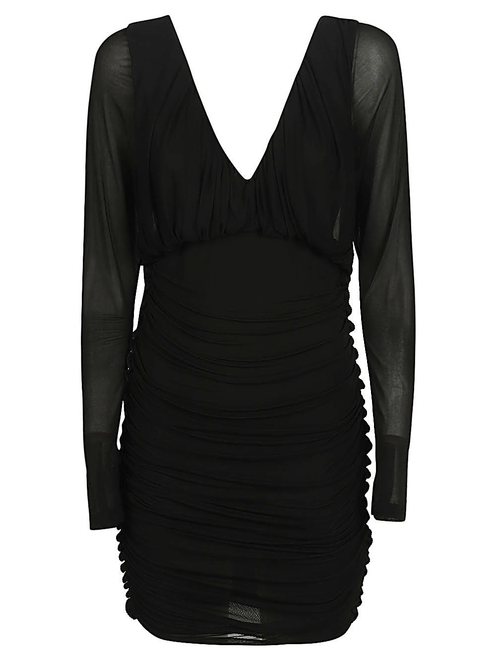 Saint Laurent Black V-neck Shirred Dress