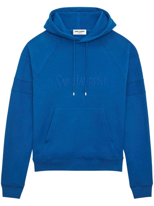 Saint Laurent Cobalt Blue Embroidered Logo Hooded Sweatshirt