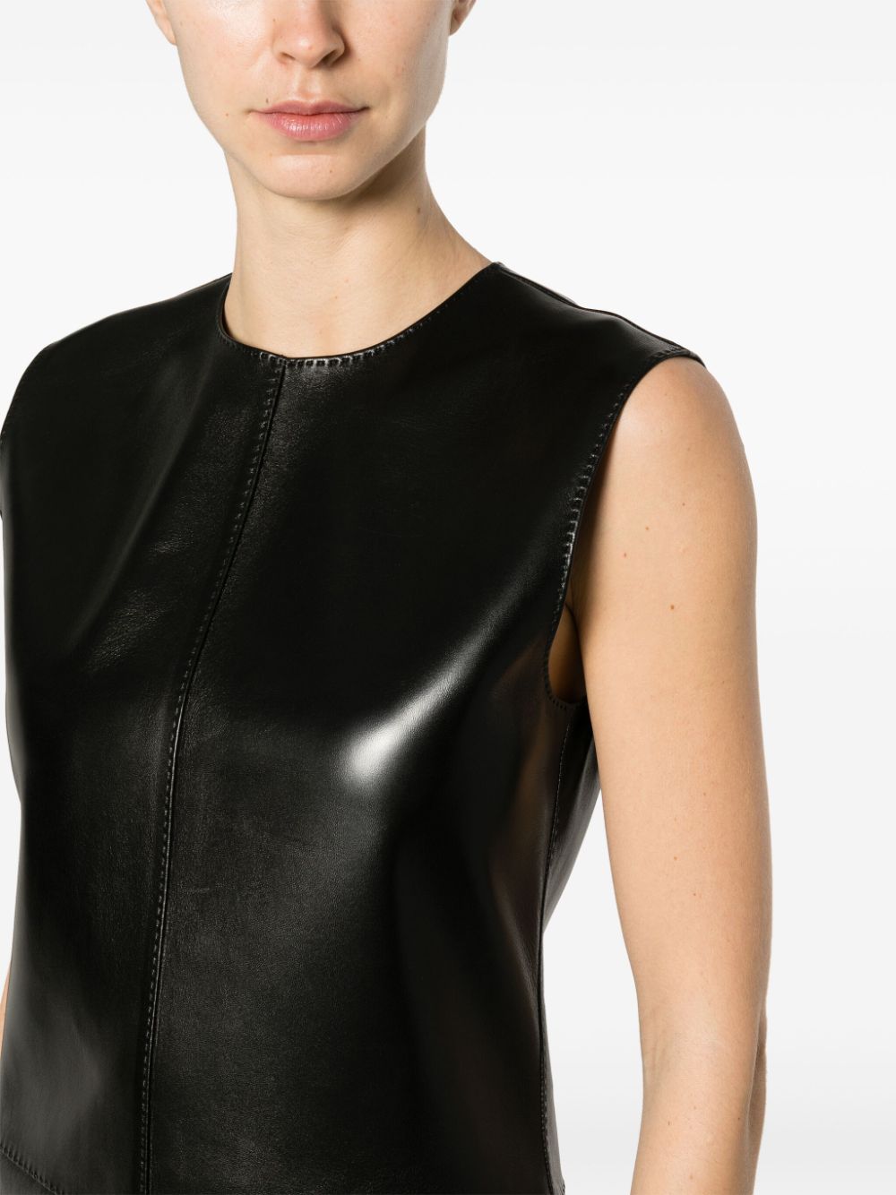 Saint Laurent Black Leather Sleeveless Dress