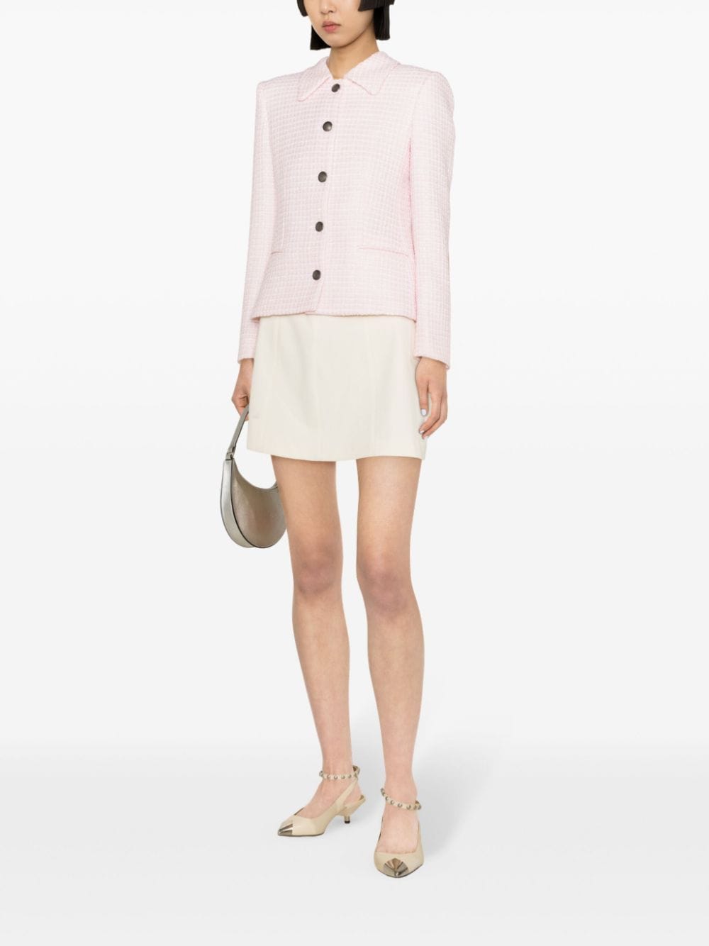 Alessandra Rich Powder Pink Tweed Check Jacket