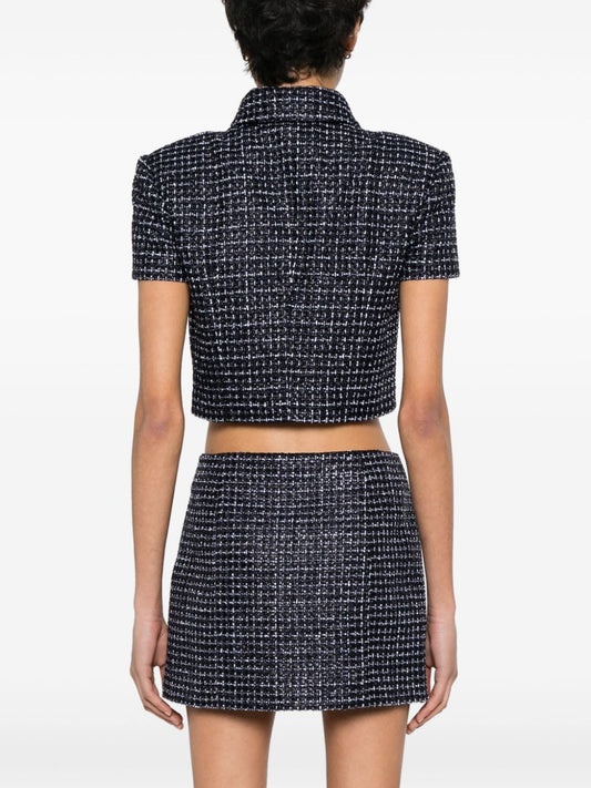 Alessandra Rich Blue White Tweed Cut Out Jacket