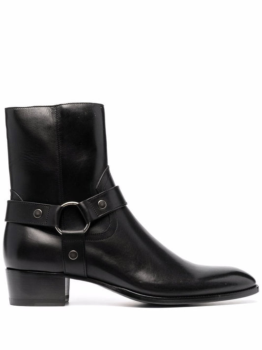 Saint Laurent Black Leather Harness Zip Ankle Boots