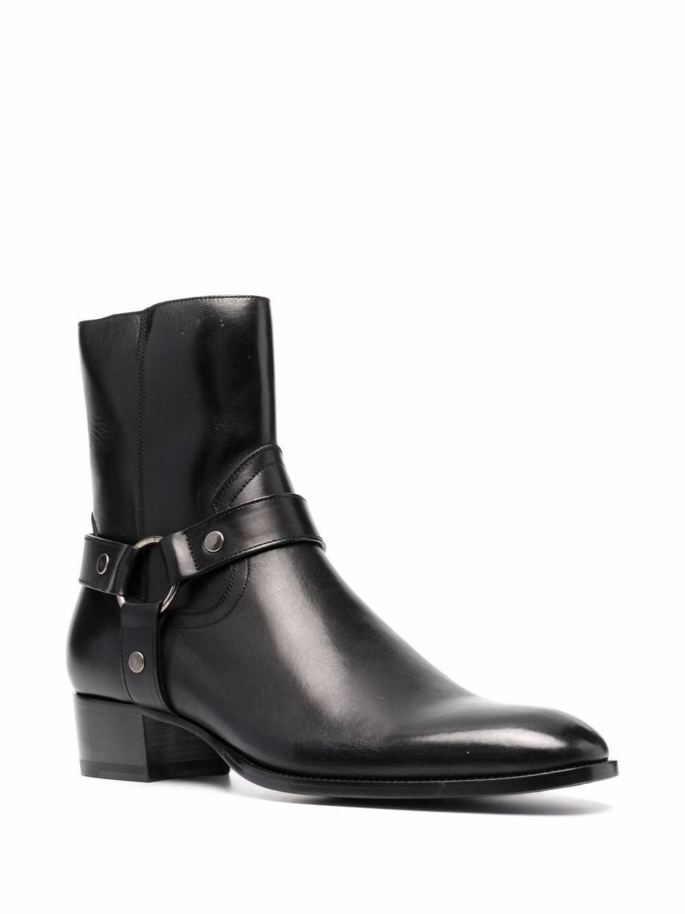 Saint Laurent Black Leather Harness Zip Ankle Boots