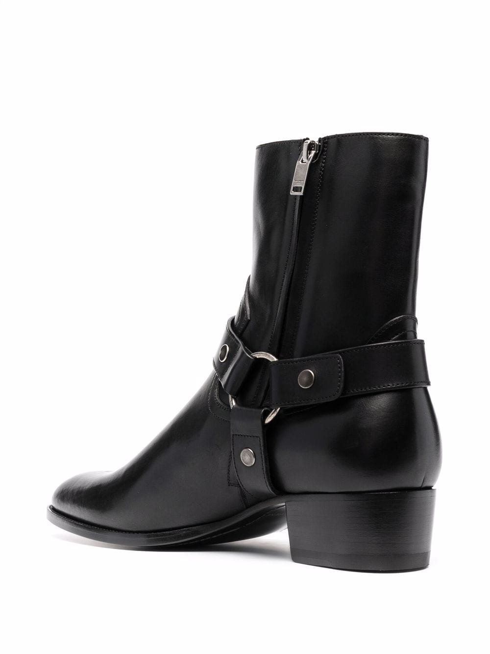 Saint Laurent Black Leather Harness Zip Ankle Boots