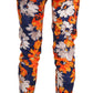 LANACAPRINA Blue Floral Print Skinny Slim Fit Trousers Pants