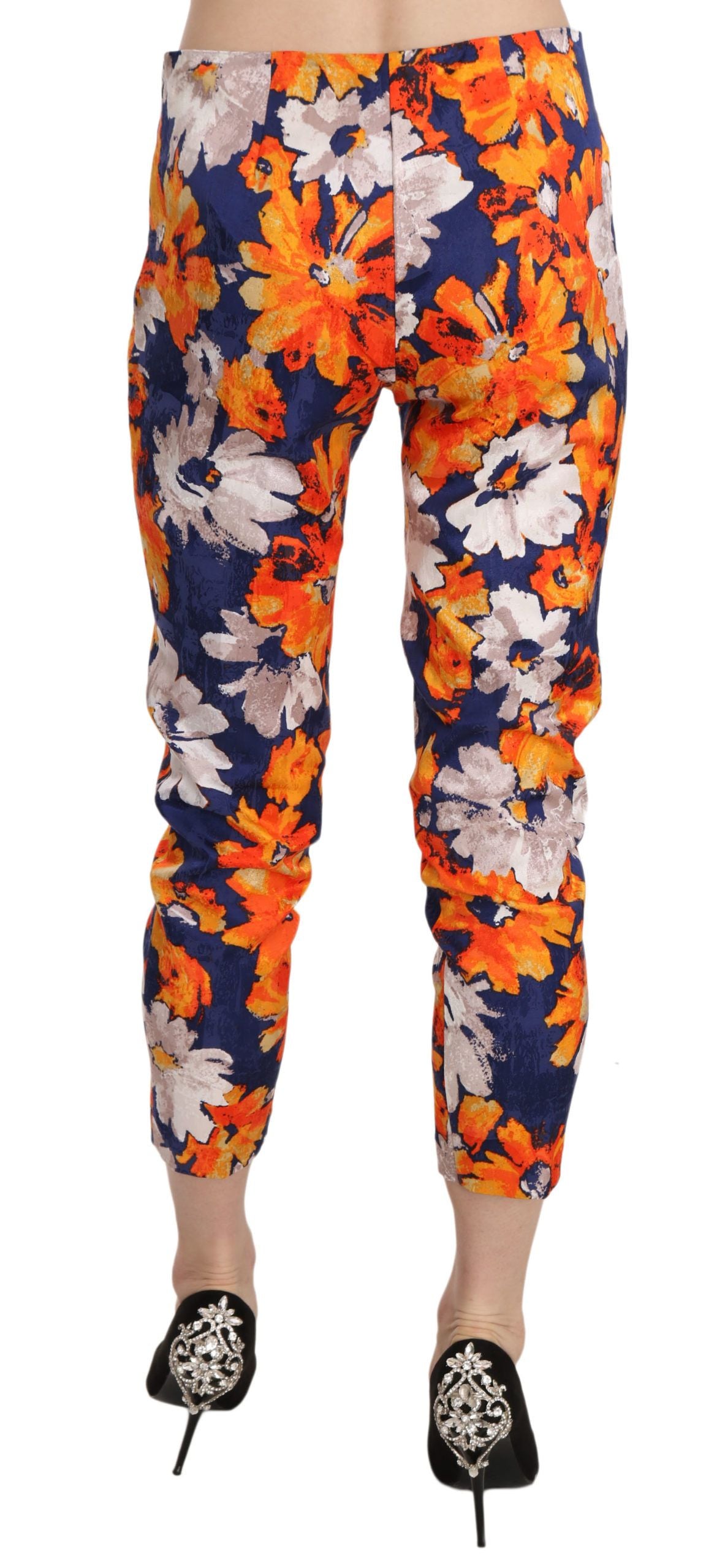 LANACAPRINA Blue Floral Print Skinny Slim Fit Trousers Pants