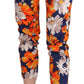 LANACAPRINA Blue Floral Print Skinny Slim Fit Trousers Pants