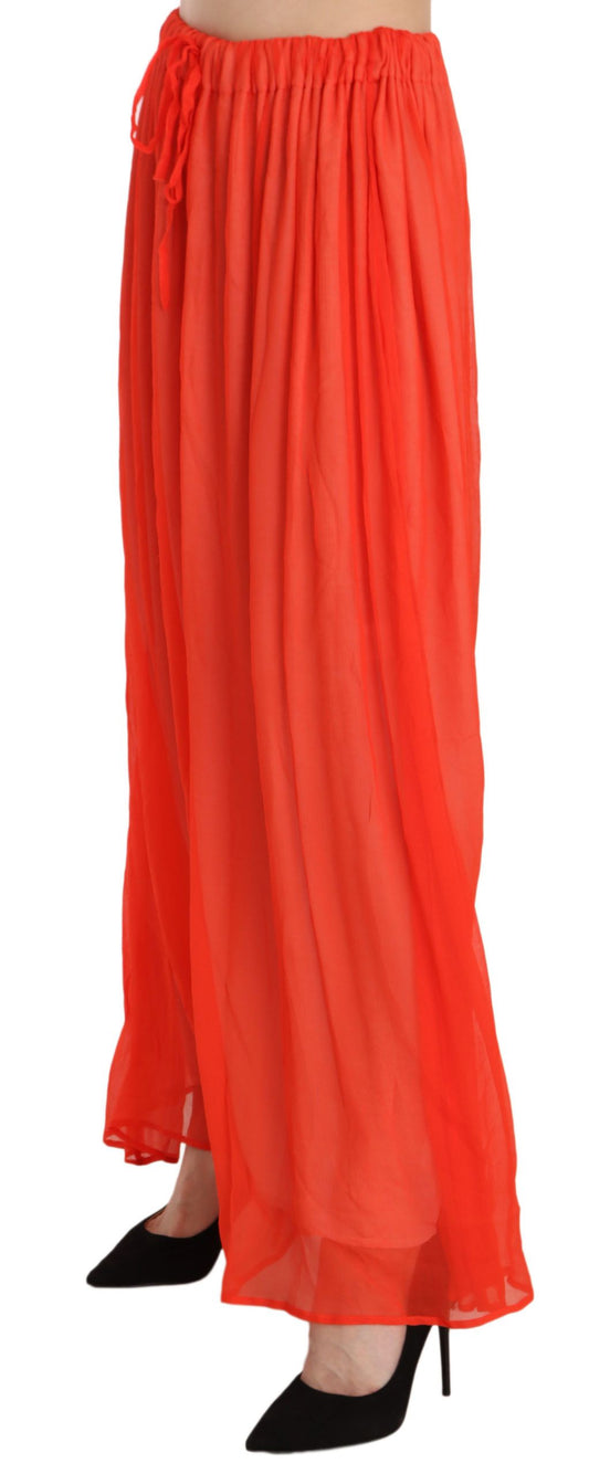 Jucca Orange Crepe Pleated Trapeze Viscose Maxi Skirt