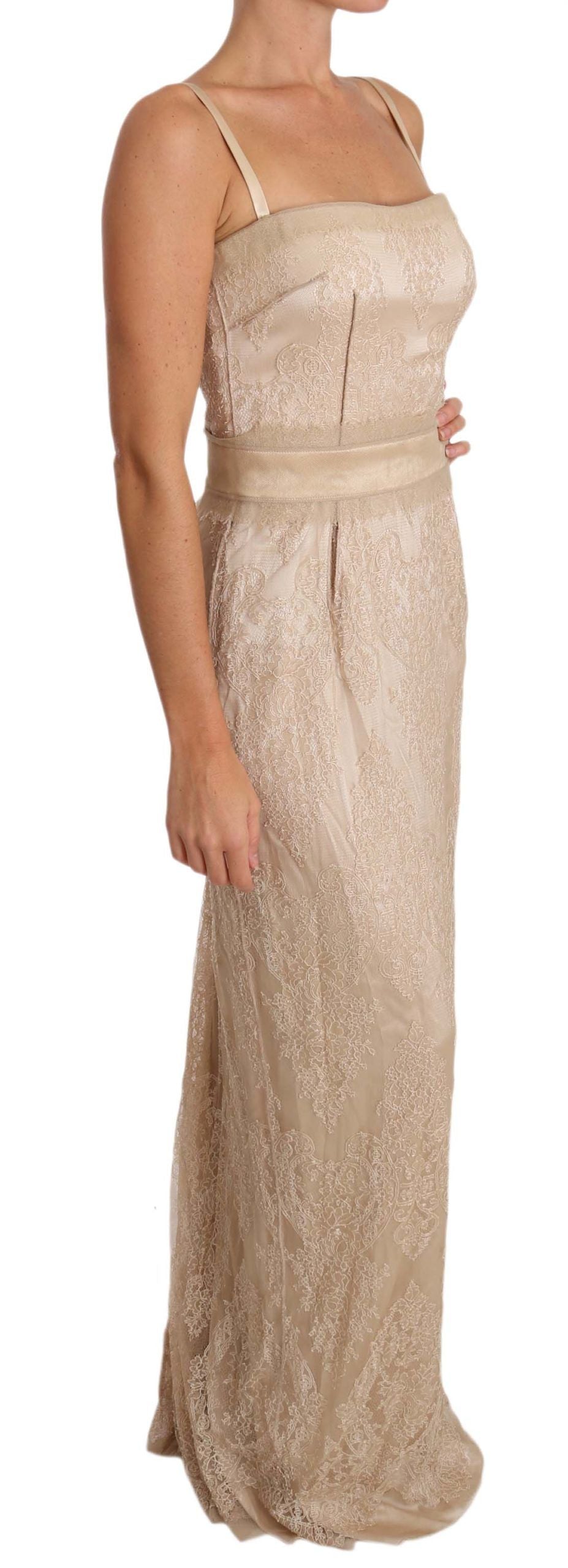 Dolce & Gabbana Beige Lace Spaghetti Strap Sheath Dress