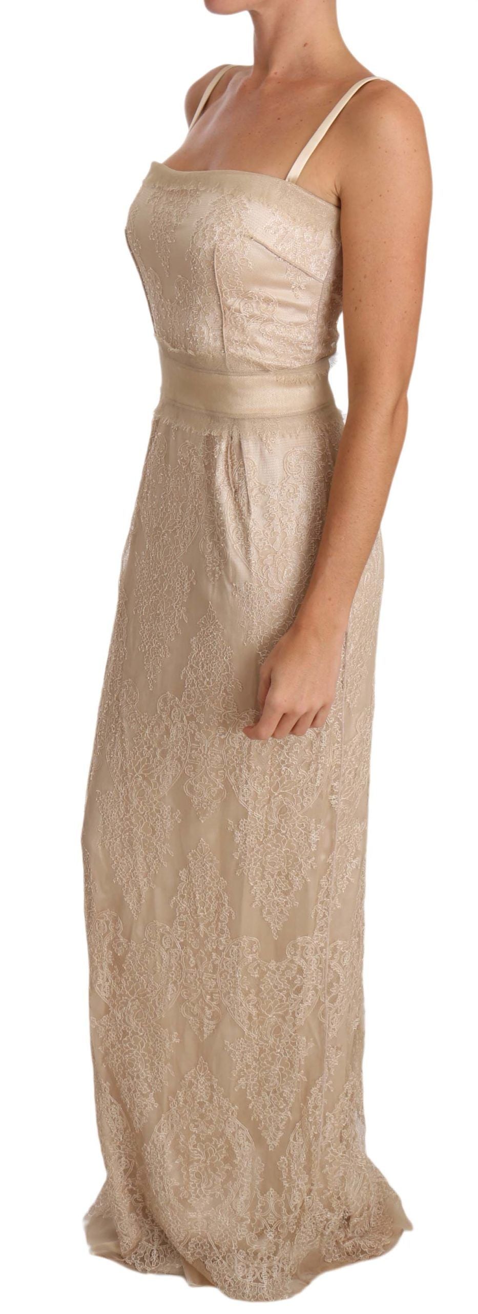 Dolce & Gabbana Beige Lace Spaghetti Strap Sheath Dress