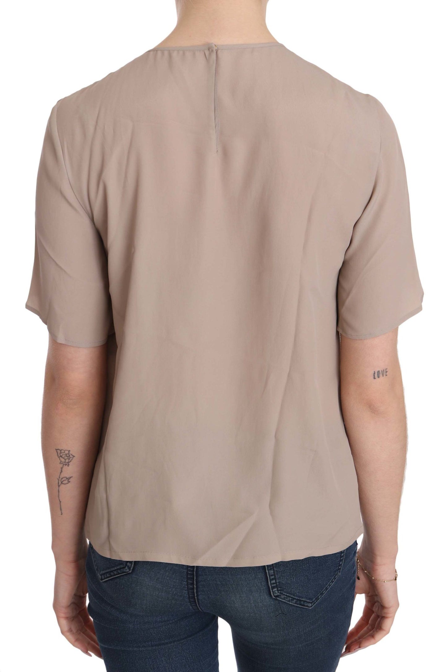 Dolce & Gabbana Beige Crew Neck Short Sleeve Blouse