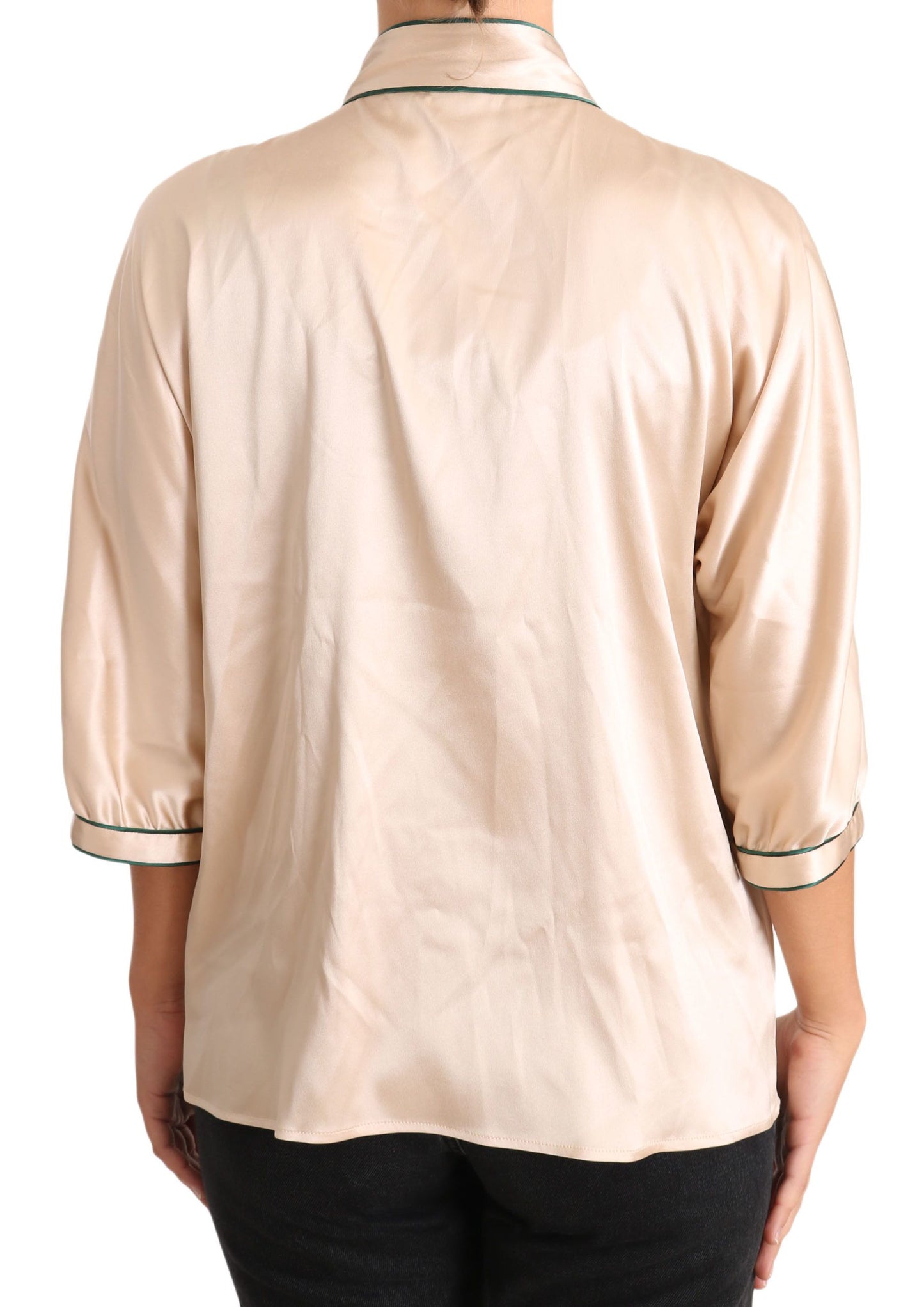 Dolce & Gabbana Beige Ribbon Silk Stretch Top Blouse