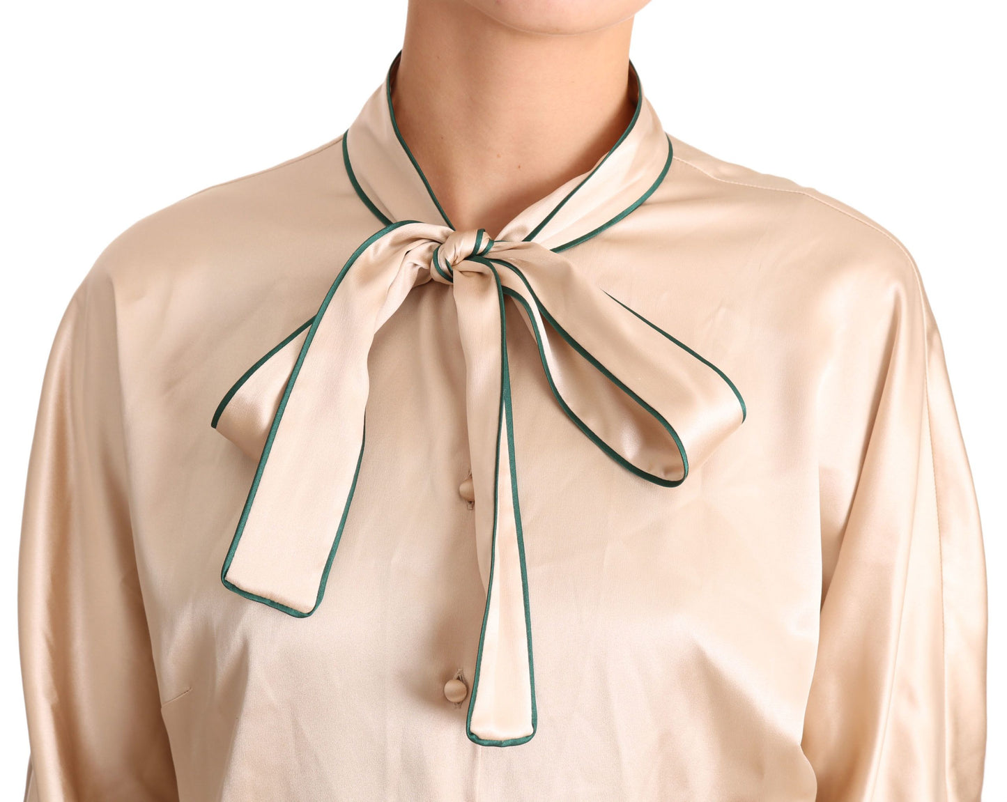 Dolce & Gabbana Beige Ribbon Silk Stretch Top Blouse