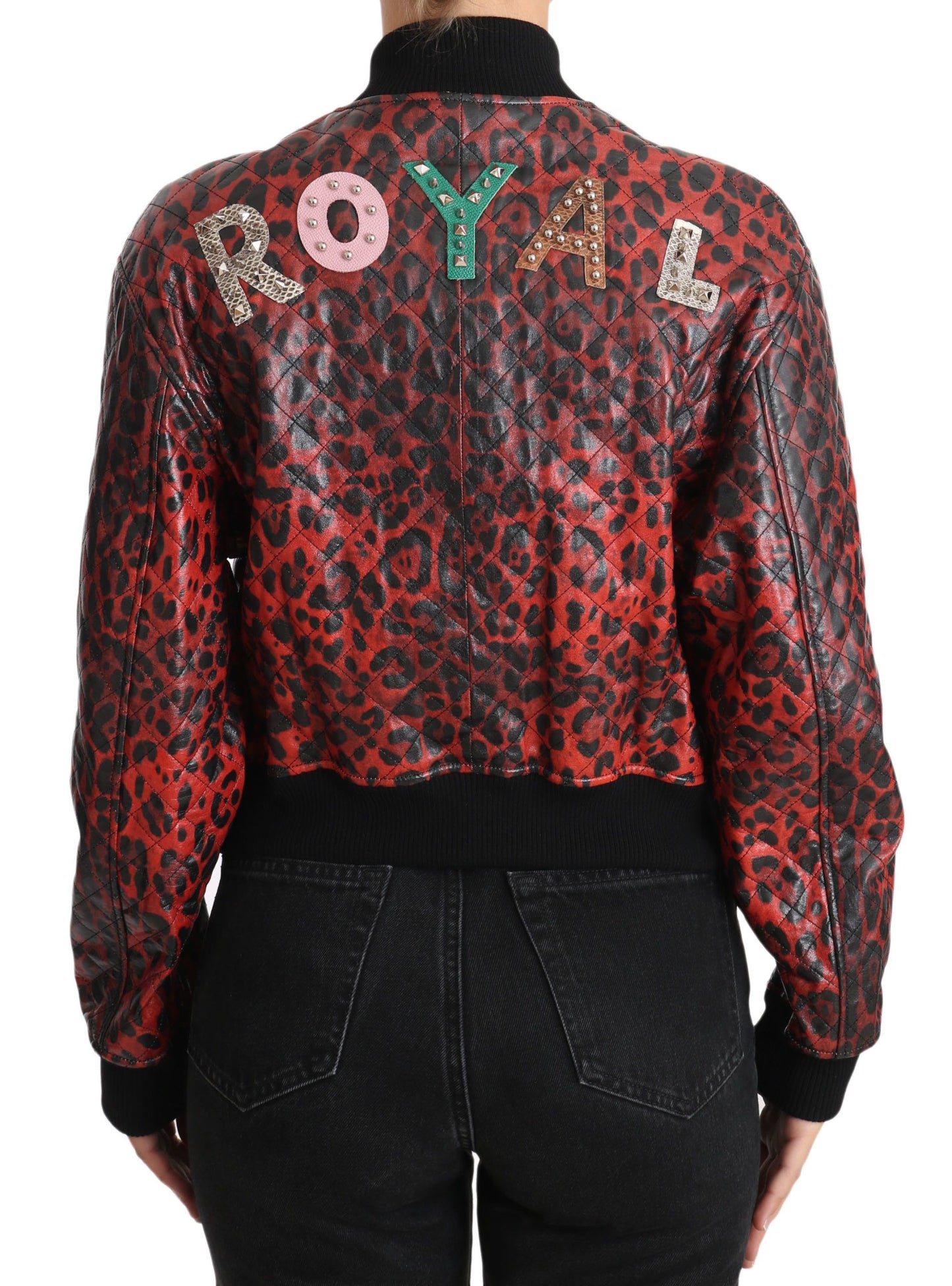 Dolce & Gabbana Red Leopard Embellished Crystal Leather Jacket