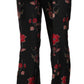 Dolce & Gabbana Floral Print Black Boot Cut Trouser Pants