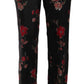 Dolce & Gabbana Floral Print Black Boot Cut Trouser Pants