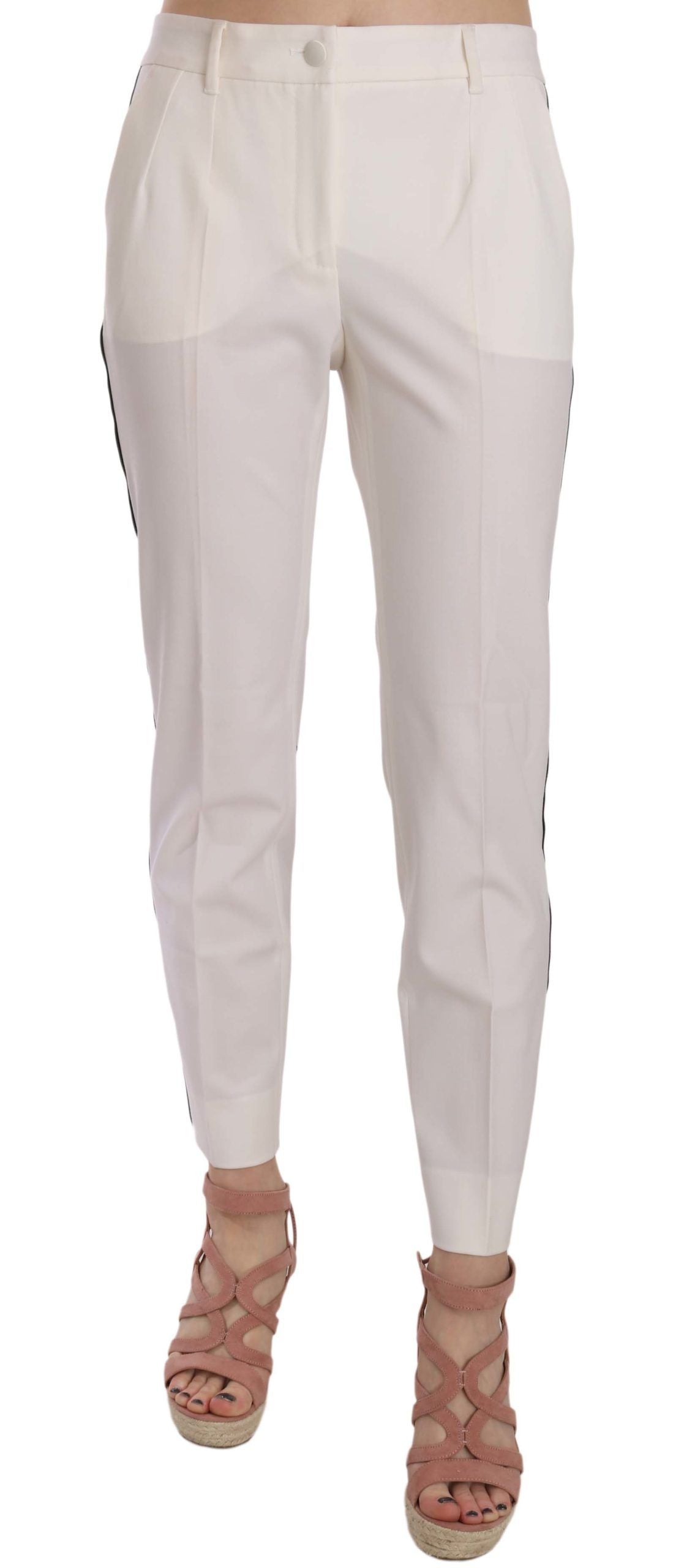 Dolce & Gabbana White Side Stripe Wool Tapered Trouser Pants