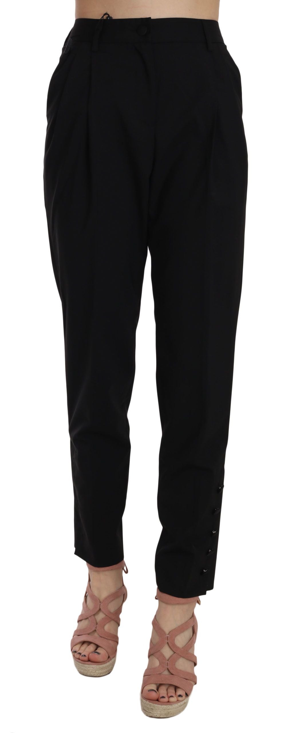 Dolce & Gabbana Black Button Pleated Tapered Trouser Pants