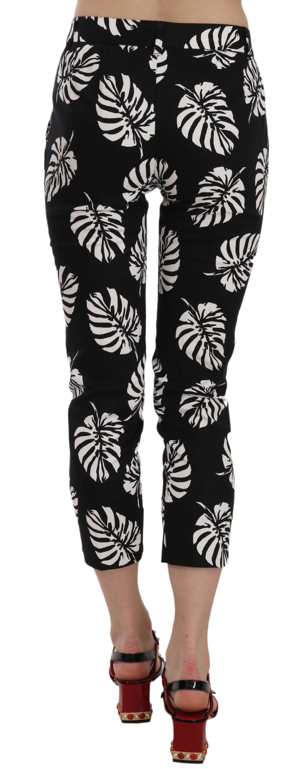 Dolce & Gabbana Black Palm Leaf Print Skinny Pants